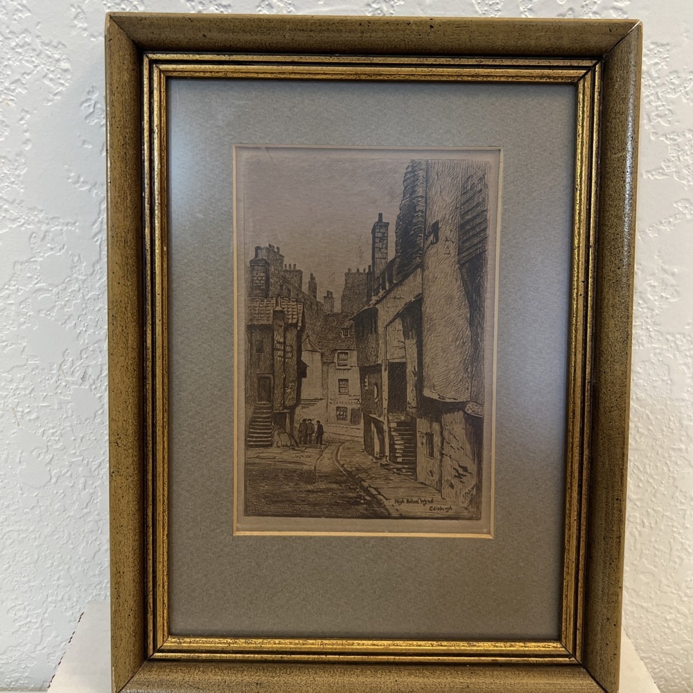 Framed Early 20th Century Signed Etching High School Edinburgh 10 X 7.75 Antique